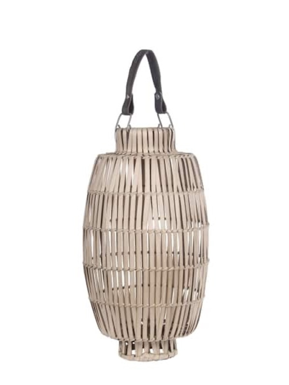 Rattan wicker boho  candle lantern with leather strap